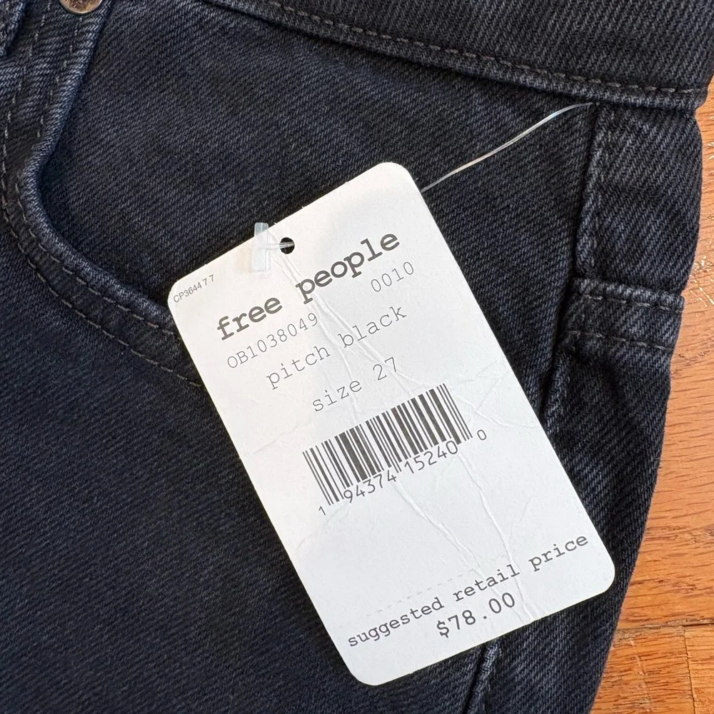 Free People We The Free Black Straight Leg Jeans Size 27 Raw Hem Minimalist NWT